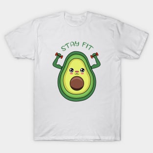 Stay Fit, cute avocado lifting weights T-Shirt
